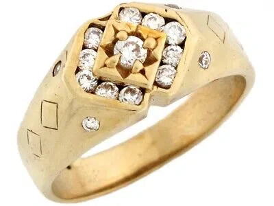 Pre-owned Jackani 10k Or 14k Yellow Gold Unique Mens Cz Ring With Accents On Sides In White