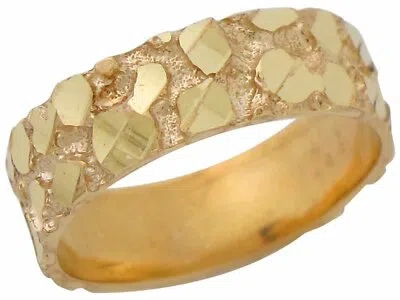 Pre-owned Jackani 10k Or 14k Yellow Gold Unisex Impressive 6mm Wide Nuget Design Ring