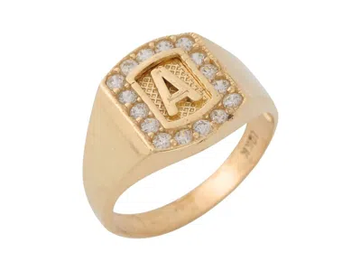 Pre-owned Jackani 10k Or 14k Yellow Gold White Cz Block Letter A Initial Mens Brilliant Ring