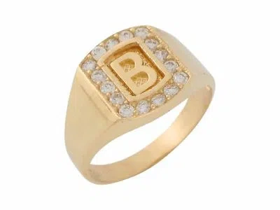 Pre-owned Jackani 10k Or 14k Yellow Gold White Cz Block Letter B Initial Mens Brilliant Ring
