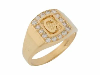 Pre-owned Jackani 10k Or 14k Yellow Gold White Cz Block Letter C Initial Mens Brilliant Ring