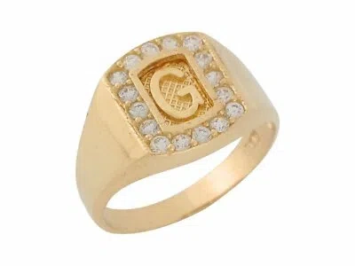 Pre-owned Jackani 10k Or 14k Yellow Gold White Cz Block Letter Initial Mens Brilliant Ring