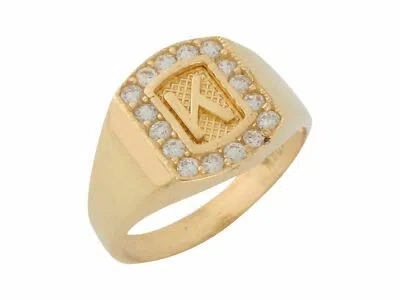 Pre-owned Jackani 10k Or 14k Yellow Gold White Cz Block Letter K Initial Mens Brilliant Ring
