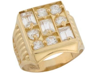 Pre-owned Jackani 10k Or 14k Yellow Gold White Cz Cluster Design Modern Young Mens Ring