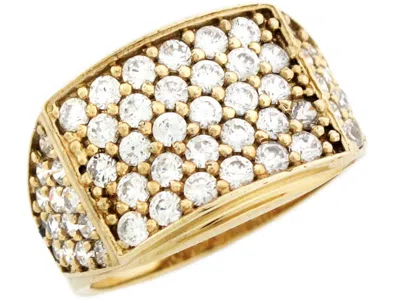 Pre-owned Jackani 10k Or 14k Yellow Gold White Cz Multi-facted Cluster Rectangular Mens Ring