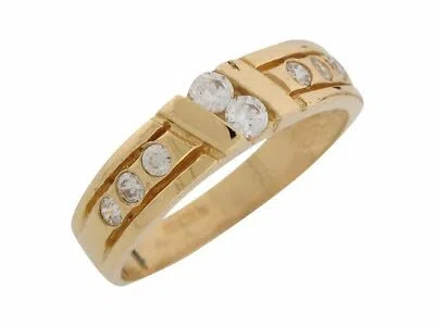 Pre-owned Jackani 10k Or 14k Yellow Gold White Cz Shining Mens Wedding Band Anniversary Ring