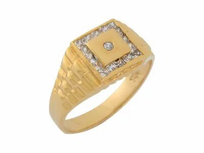 Pre-owned Jackani 10k Or 14k Yellow Gold White Cz Simple Modern Design Mens Ring