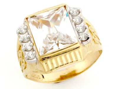 Pre-owned Jackani 10k Or 14k Yellow Gold White Cz Simulated April Birthstone Mens Ring