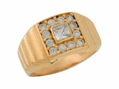 Pre-owned Jackani 10k Or 14k Yellow Gold White Cz Square Halo Mens Ribbed Band Bold Ring