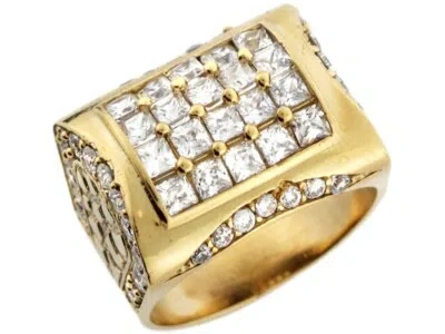 Pre-owned Jackani 10k Or 14k Yellow Gold White Cz Treasure Chest Design Etched Mens Ring