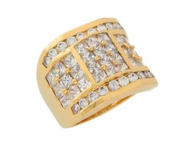 Pre-owned Jackani 10k Or 14k Yellow Gold White Cz Unique Square Design Modern Mens Wide Band Ring