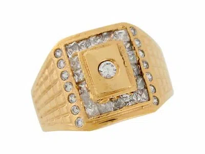 Pre-owned Jackani 10k Or 14k Yellow Gold White Cz Wide Band Men's Cluster Ring