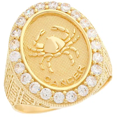 Pre-owned Jackani 10k Or 14k Yellow Gold Zodiac Cancer Oval Halo Cz Men's Heavy Ring In White