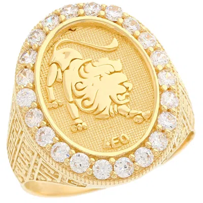 Pre-owned Jackani 10k Or 14k Yellow Gold Zodiac Leo Oval Halo Cz Men's Heavy Ring In White
