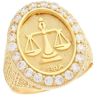 Pre-owned Jackani 10k Or 14k Yellow Gold Zodiac Libra Oval Halo Cz Men's Heavy Ring In White