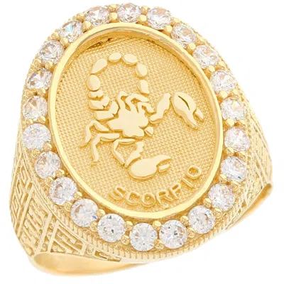 Pre-owned Jackani 10k Or 14k Yellow Gold Zodiac Scorpio Oval Halo Cz Men's Heavy Ring In White