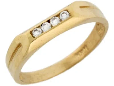 Pre-owned Jackani 10k Or 14k Yellow Real Gold Square White Cz Modern Wedding Band Mens Ring