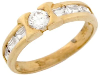 Pre-owned Jackani 10k Or 14k Yellow Real Gold White Cz Modern Stylish Wedding Band Mens Ring