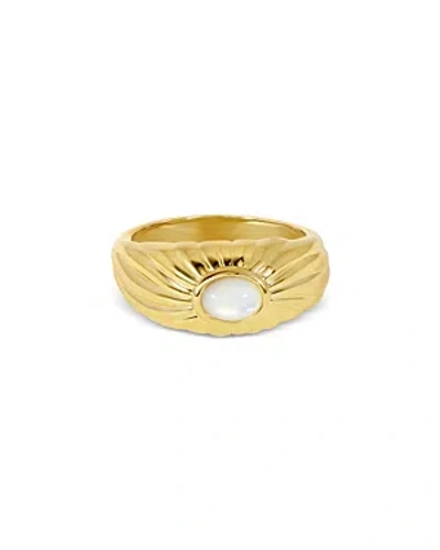 Jackie Mack Designs Harp Ridged Shell Ring In Ivory/gold