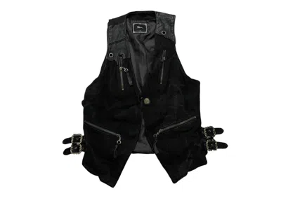 Pre-owned Jackrose 2000s Midas Punk Vest Cotton Leather Distressed In Black