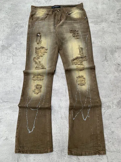 Pre-owned Jackrose Distressed Flare Jeans In Brown