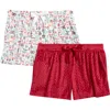 Jaclyn 2-pack Holiday Print Pajama Shorts In Red