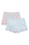 Jaclyn 2-pack Piped Pajama Shorts In Easy Stripe Watermelon
