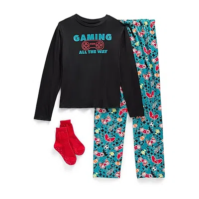 Jaclyn Kids' Boys Crew Neck Long Sleeve 3-pc. Pajama Set In Black