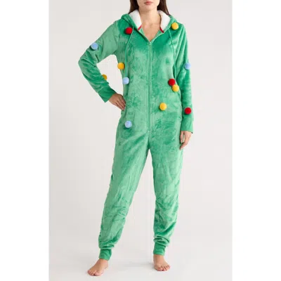 Jaclyn Christmas Tree Hooded One-piece Pajamas In Green
