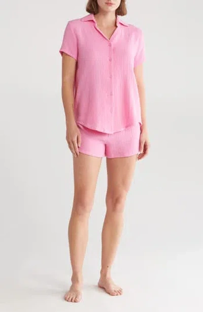 Jaclyn Cotton Gauze Short Pajamas In Fuchsia Pink