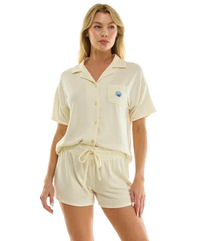 Jaclyn Intimates Women's Knit Seersucker Notch Collar Top And Shorts, 2-piece Set In Brown