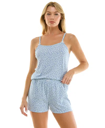 Jaclyn Intimates Women's Square Neck Tank Top & Shorts, 2-piece Set In Blue