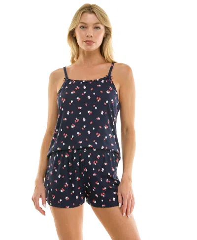 Jaclyn Intimates Women's Square Neck Tank Top & Shorts, 2-piece Set In Blue