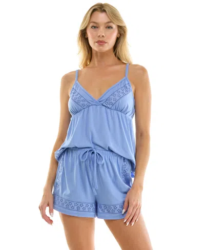 Jaclyn Intimates Women's V-neck Cami Top And Shorts, 2-piece Set In Blue
