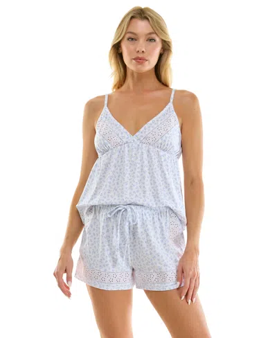 Jaclyn Intimates Women's V-neck Cami Top And Shorts, 2-piece Set In Blue