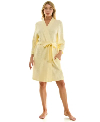 Jaclyn Intimates Women's Waffle Kimono Wrap In Yellow