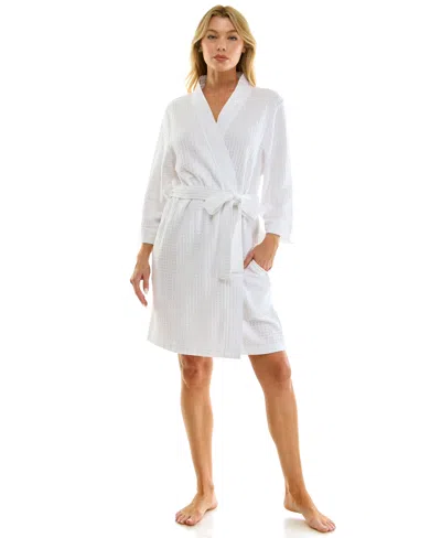 Jaclyn Intimates Women's Waffle Kimono Wrap In White