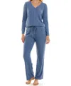 Jaclyn Intimates Women's Whisper Soft Wide Ribbed Pajamas In Blue