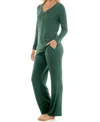 Jaclyn Intimates Women's Whisper Soft Wide Ribbed Pajamas In Green