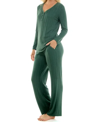 Jaclyn Intimates Women's Whisper Soft Wide Ribbed Pajamas In Green