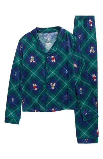 Jaclyn Kids' Argyle Teddy Bear Fitted Two-piece Pajamas In Green
