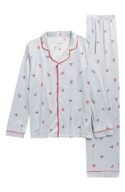 Jaclyn Kids' Holiday Stripe Fitted Two-piece Pajamas In Gray