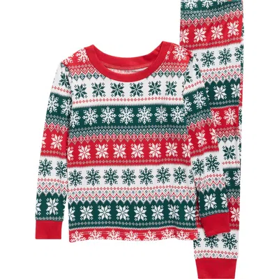 Jaclyn Kids' Matching Family Fair Isle Snowflake Fitted Two-piece Pajamas In Multi
