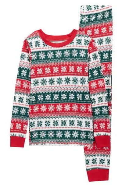 JACLYN JACLYN KIDS' MATCHING FAMILY FAIR ISLE SNOWFLAKE FITTED TWO-PIECE PAJAMAS