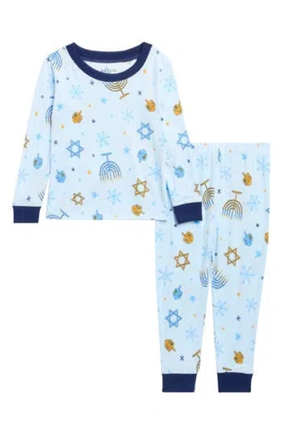 Jaclyn Kids' Matching Family Hanukkah Print Fitted Two-piece Pajamas In Blue