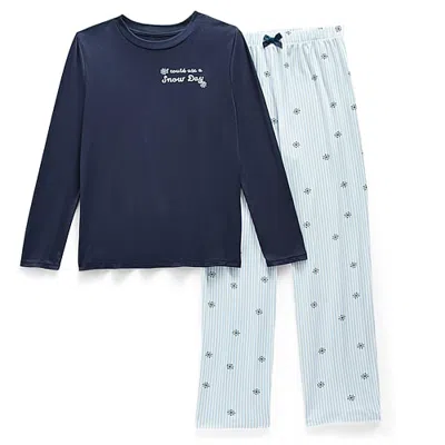 Jaclyn Little & Big Kid Girls Crew Neck Long Sleeve 2-pc. Pajama Set In Blue