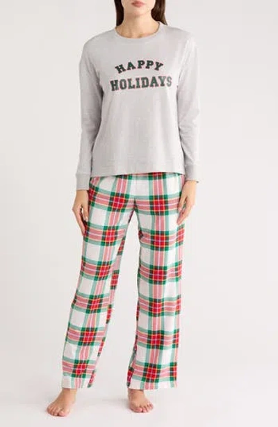 Jaclyn Kids' Matching Family Happy Holidays Two-piece Pajamas In Gray