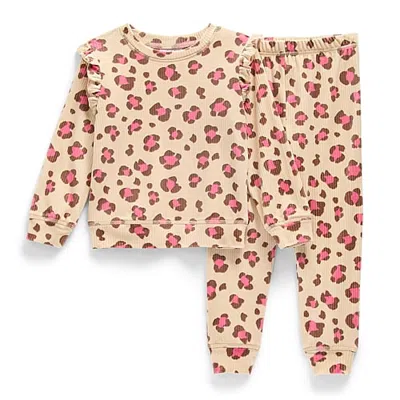 Jaclyn Kids' Na Girls Crew Neck Long Sleeve 2-pc. Pajama Set In Brown