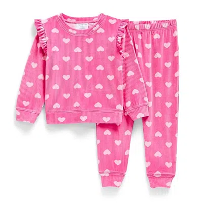 Jaclyn Kids' Na Girls Crew Neck Long Sleeve 2-pc. Pajama Set In Pink