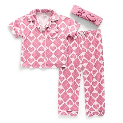 Jaclyn Kids' Na Girls Short Sleeve 3-pc. Pajama Set In Pink